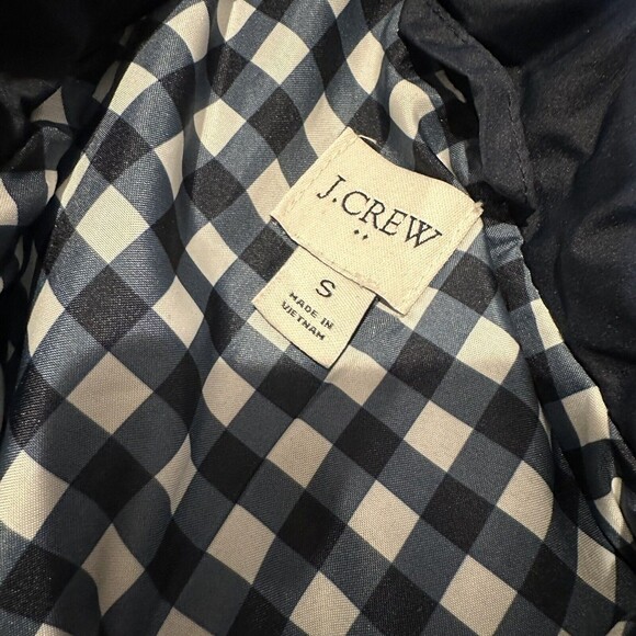 J.CREW Size S Navy Blue Quilted Puffer Vest Check Gingham Lined - Picture 6 of 7